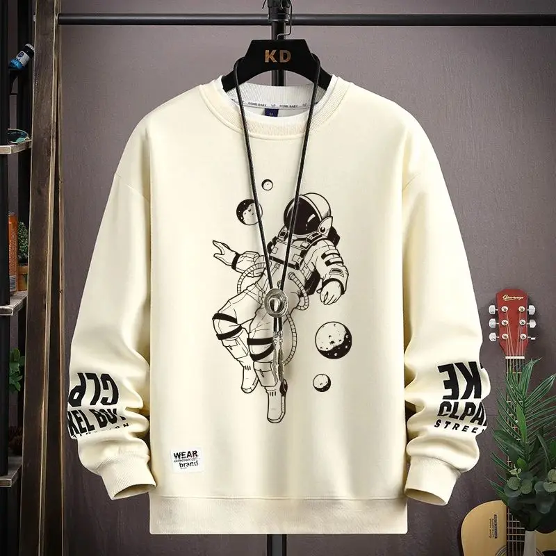 

Autumn Mens Astronaut Printed Sweatirt Long Sl Special Wide Youth Faion Work Scene f High Collar Special Wide Sle