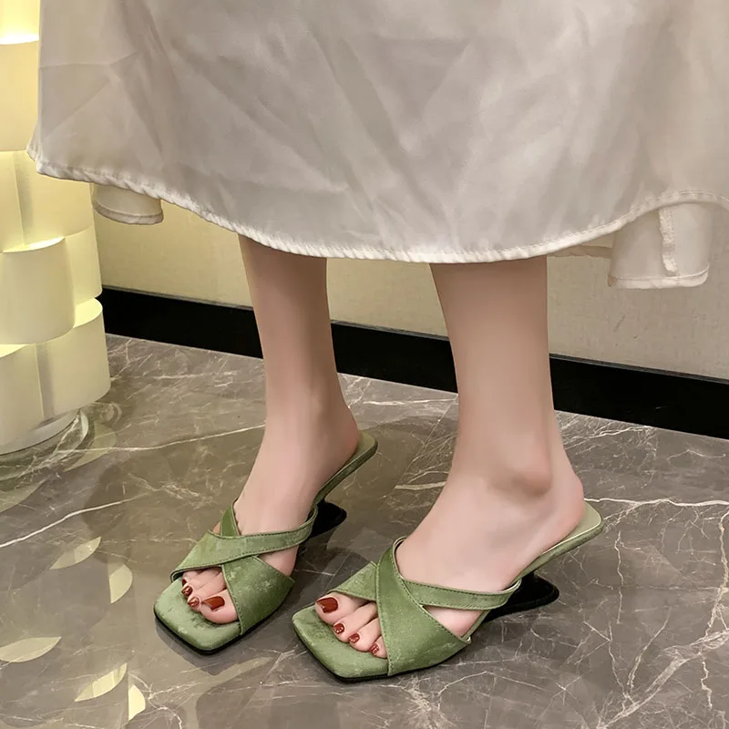

Sexy women's high heels French summer sandals open-toe party slippers sexy dress design cross square head high-quality shoes