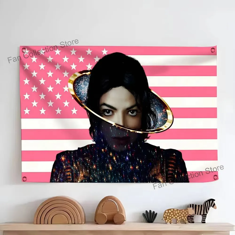 M-Michael J-Jackson MJ Tapestry Banner, King of Pop Wall Decor Flag for Bedroom Living Room Bar Restaurant Outdoor Party Gift
