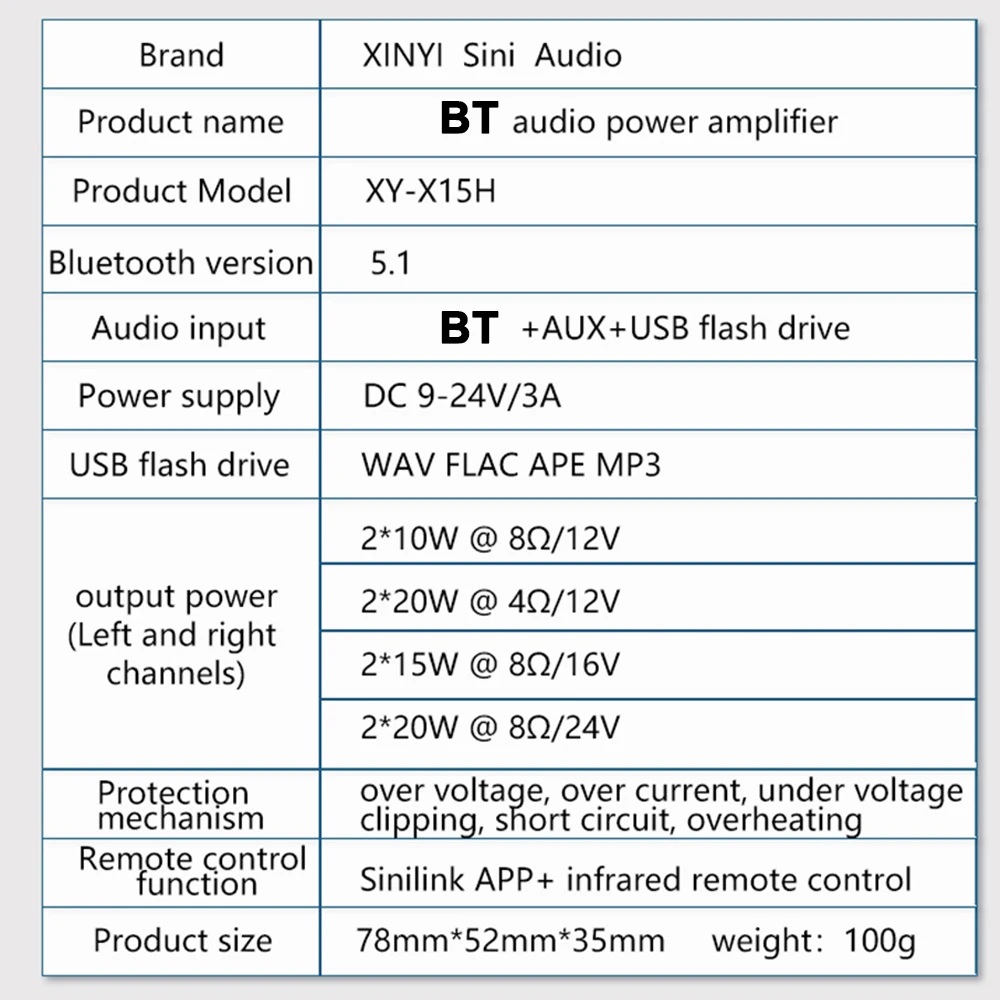 X15H 15W Stereo Amplifier Board 12/24V Speaker Audio Amplifier BT 3.5mm AUX USB U-disk Input Amplification Module  APP  Control