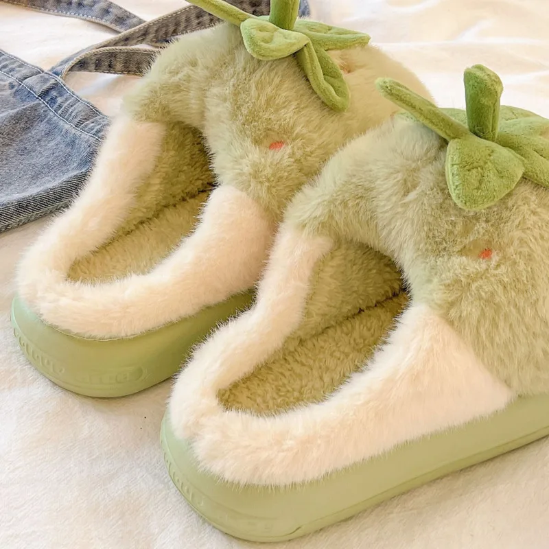 딸기 모양 면 슬리퍼 여성용 Y2K 귀여운 플러시 따뜻한 실내화 미끄럼 방지 두꺼운 밑창 겨울 과일 슬리퍼 편안한 홈웨어 신상품