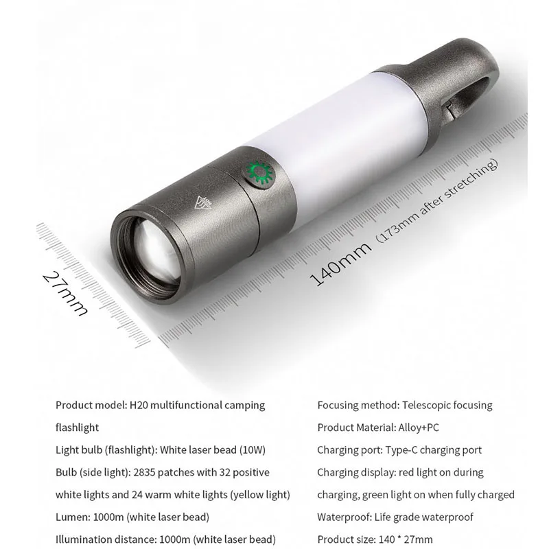 Multifunctional Rechargeable Camping Flashlight Telescopic Zoom Strong Magnetic Adsorption Powerful Long Range Flashlight