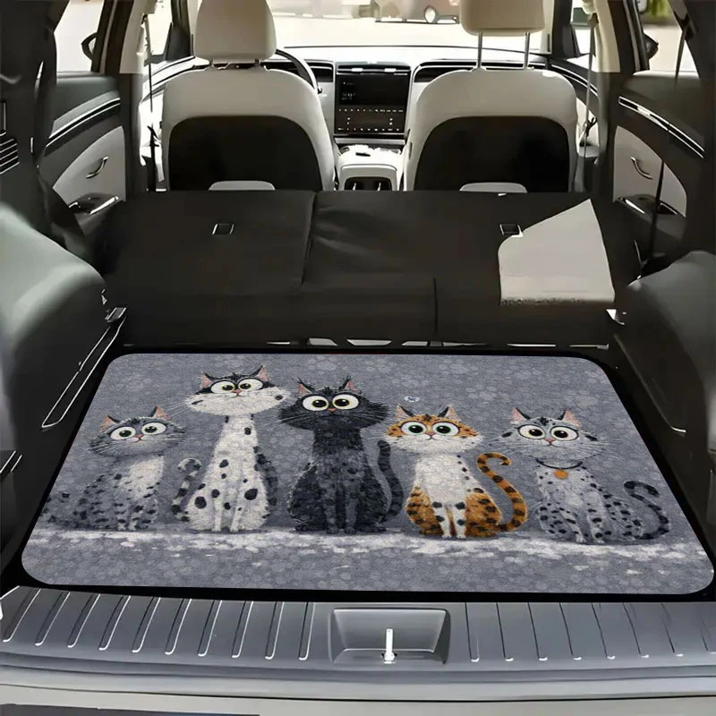 VIKAMA Cartoon Cat Trunk Mat—Stain-Resistant, Non-Slip Trunk Mat; Universal Trunk Protective Mat; Car Interior Decorative Mat