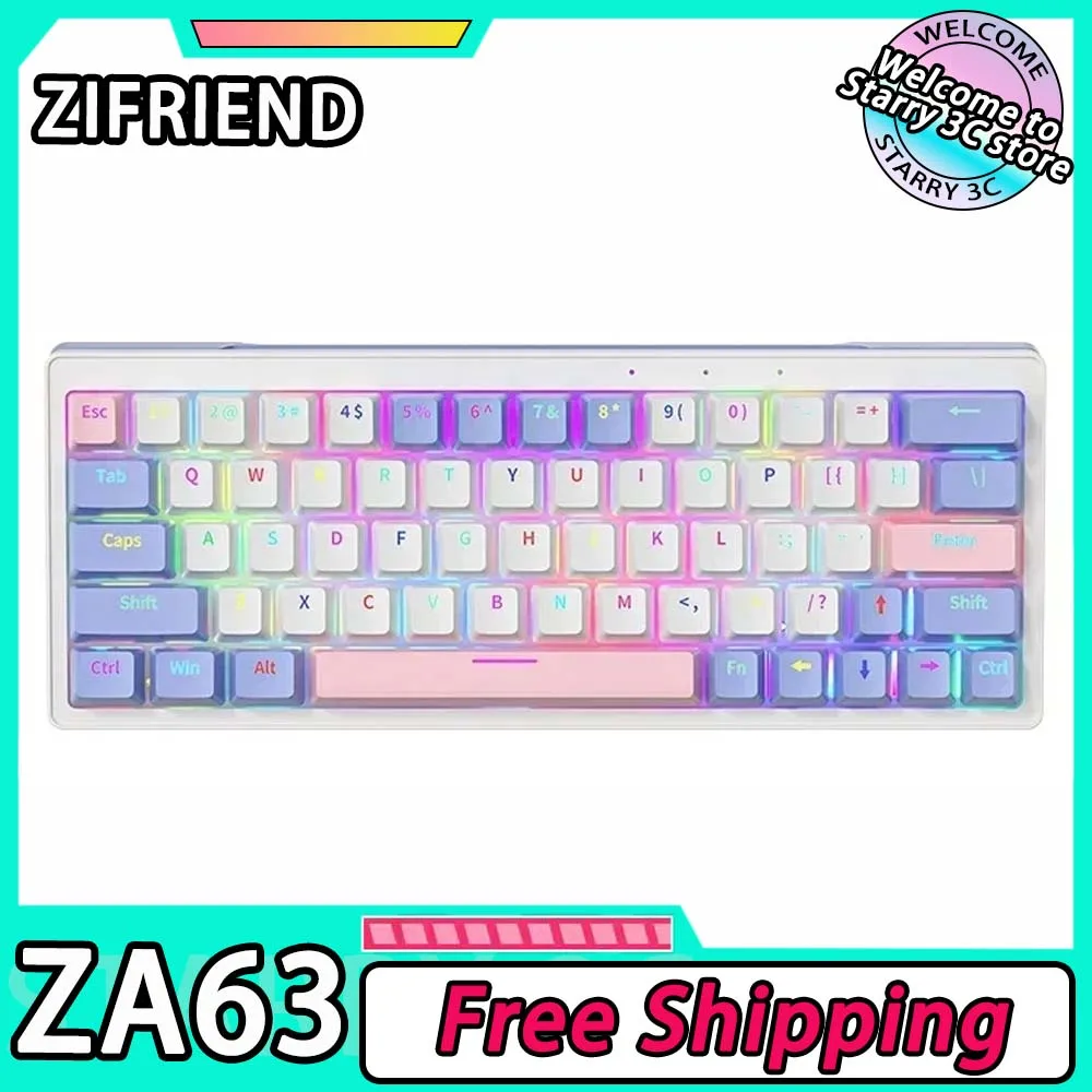 

Механическая клавиатура Zifriend ZA63, три режима, RGB подсветка, Беспроводная игровая клавиатура Hot Swap, 63 клавиши, ПК, Ранняя Офисная Клавиатура