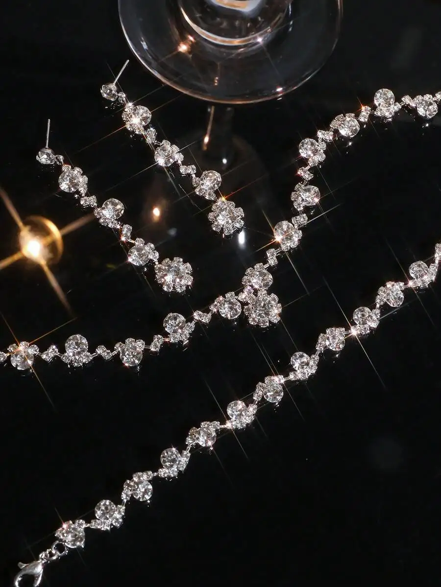 3-Piece Rhinestone Jewelry Set: Necklace Earrings Bracelet For Formal Events