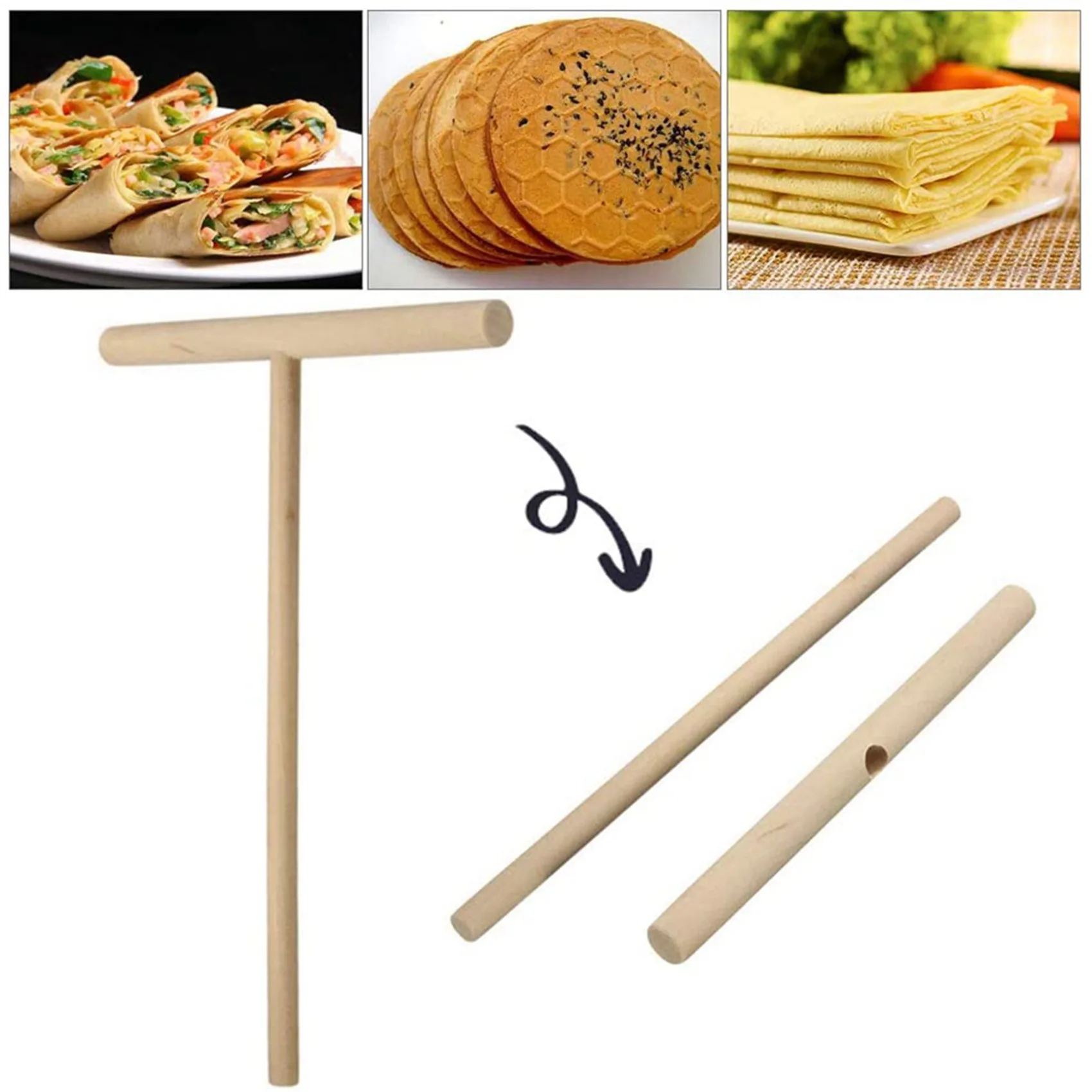 A40T 12 Stück T-förmiger Crêpes-Maker, Pfannkuchen-Teig, Holzspreizer-Stick, Holz-Crêpe-Werkzeuge, Crêpes-Spreizer zur Herstellung von Crêpes