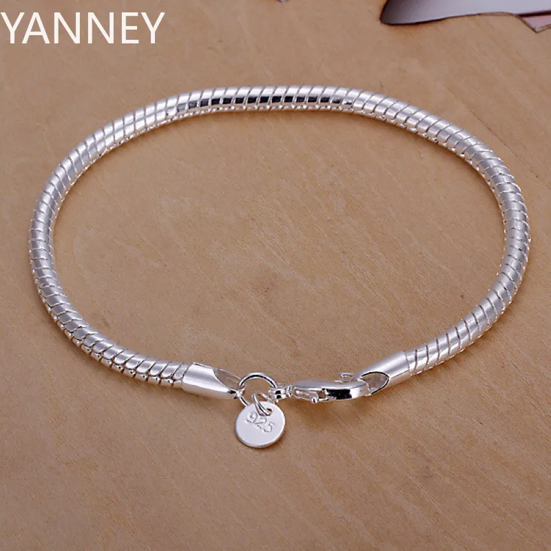 

925 Sterling Silver 3MM 20cm Snake Chain Bracelets Factory Fashion Hot Top Quality Jewelry Charm Cute Women Lady Wedding