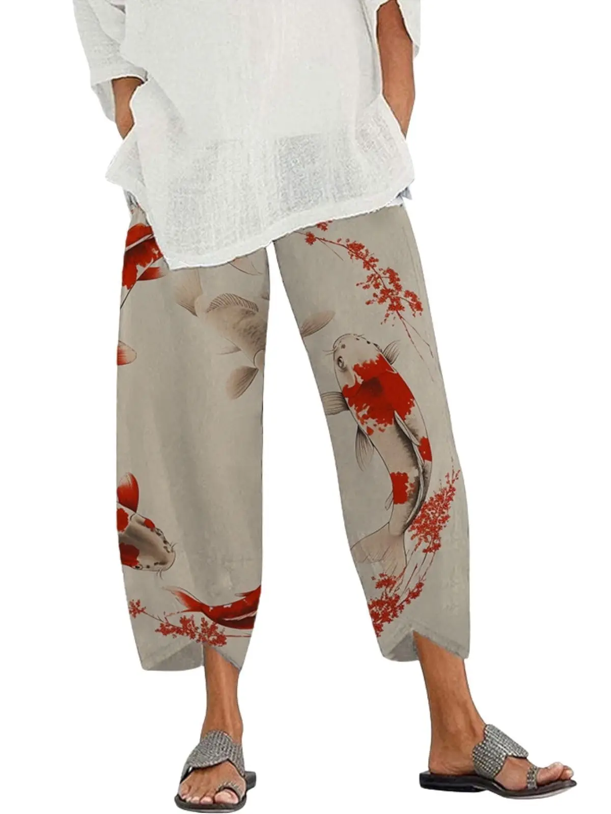 New Women's Pants With Fish Pattern Design Printed Women's Palazzo Pants Bohemian Style Pants Street Large Size Women's Clothing