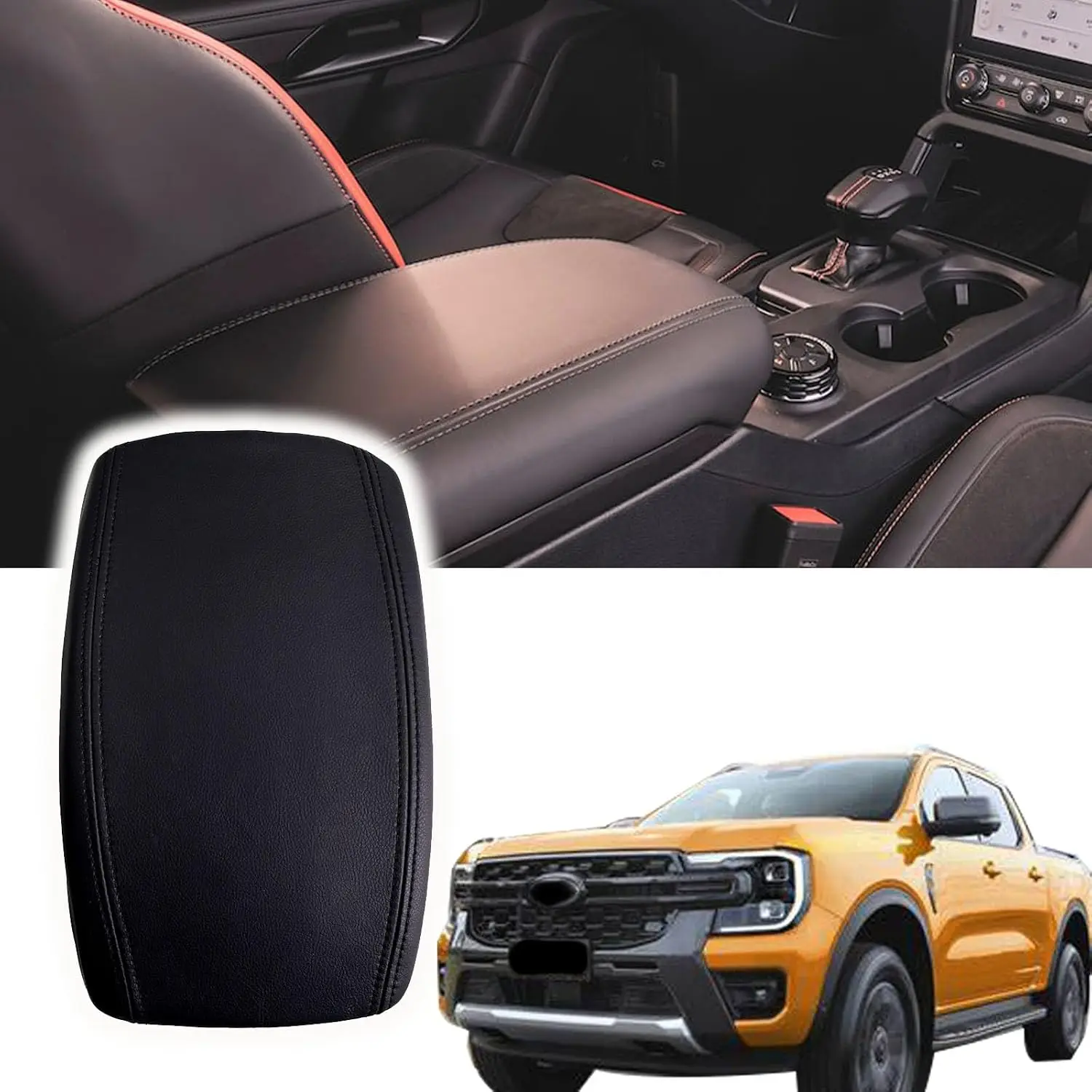 For Ford Ranger 2024 2025 2026 Car Center Console Armrest Box Cover Black Leather Stitching Interior High Quality Auto Parts