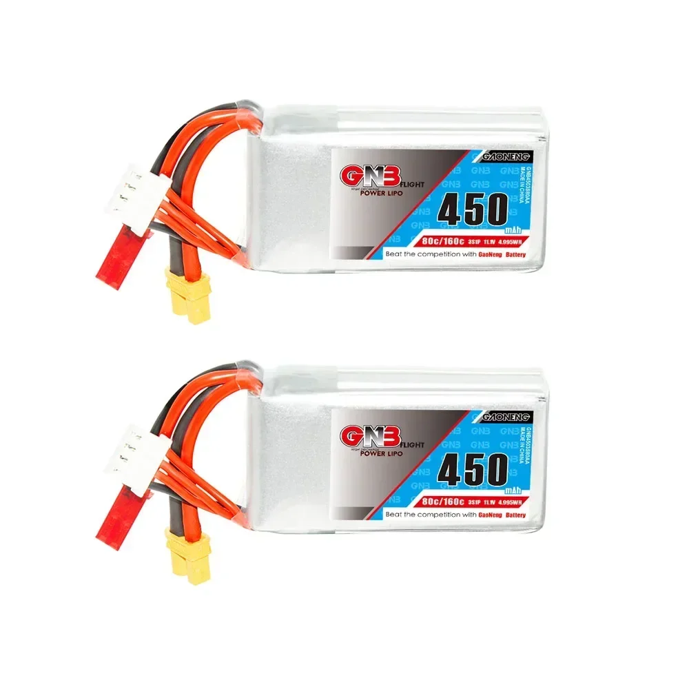 2PCS Gaoneng 450mAh 11.1V 80C/160C 3S1P Lipo Battery With JST XT30 Plug For Lizard95 Torrent 110 FPV Racing Drone RC parts