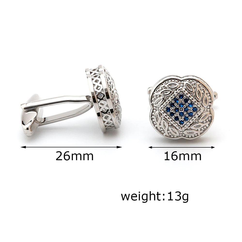 Cufflinks for Men XK21S009 Luxury Blue Crystal Square Silver Color Button Formal Dress Shirt Cuff Links Jewelry Gifts