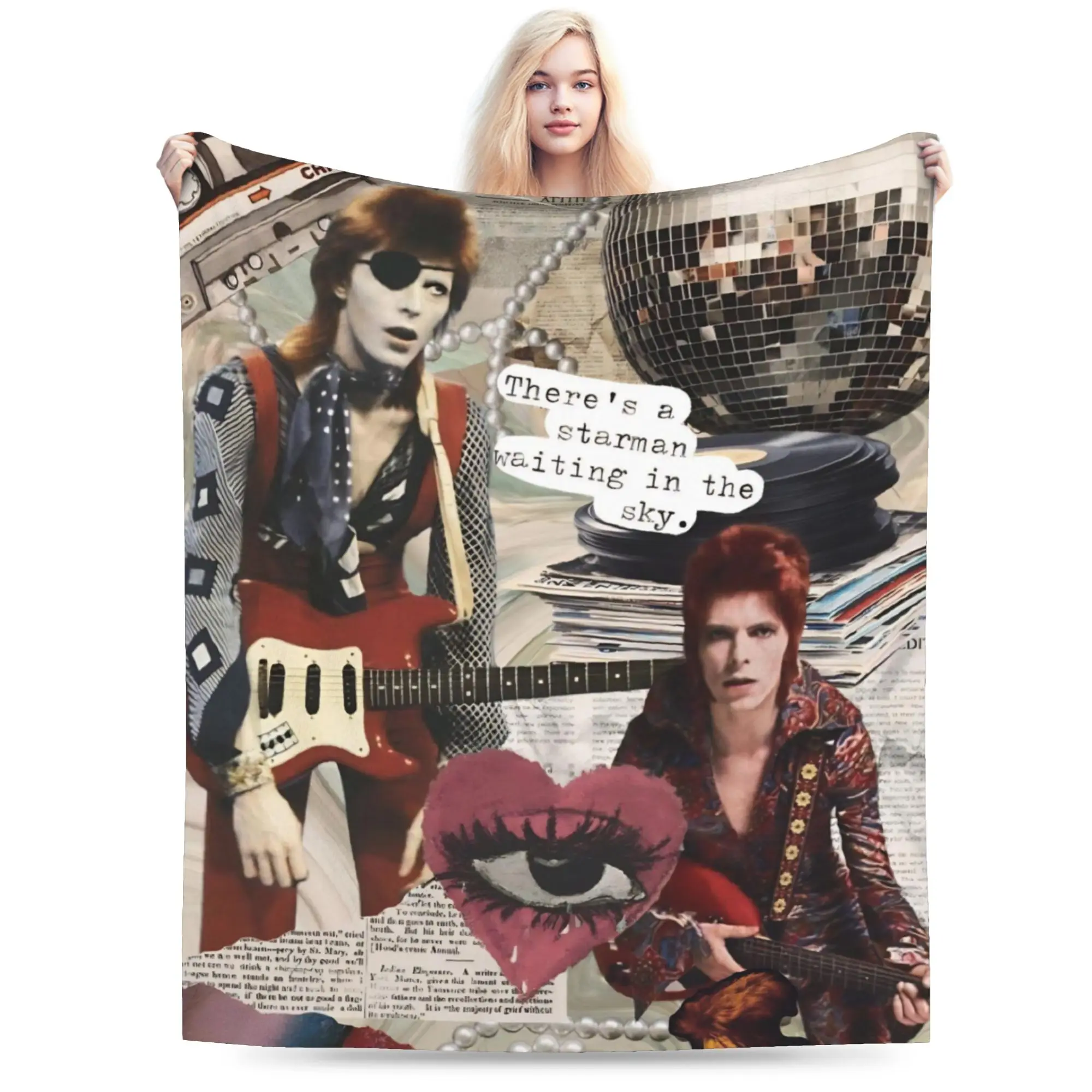 Davids Bowied  Flannel Blankets Winter  Soft Warm Bedding Throws for Students Outdoor Funny Bedspread Sofa Bed Cover