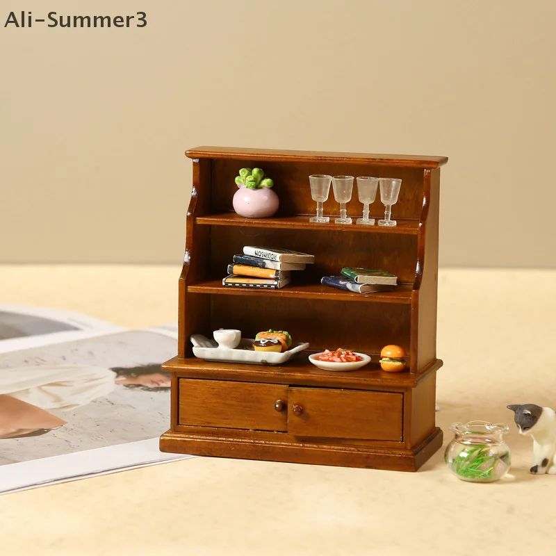 1/12 ドールハウス収納キャビネットロッカーディスプレイキャビネットドールハウスリビングルーム書斎装飾ドールハウス家具アクセサリー