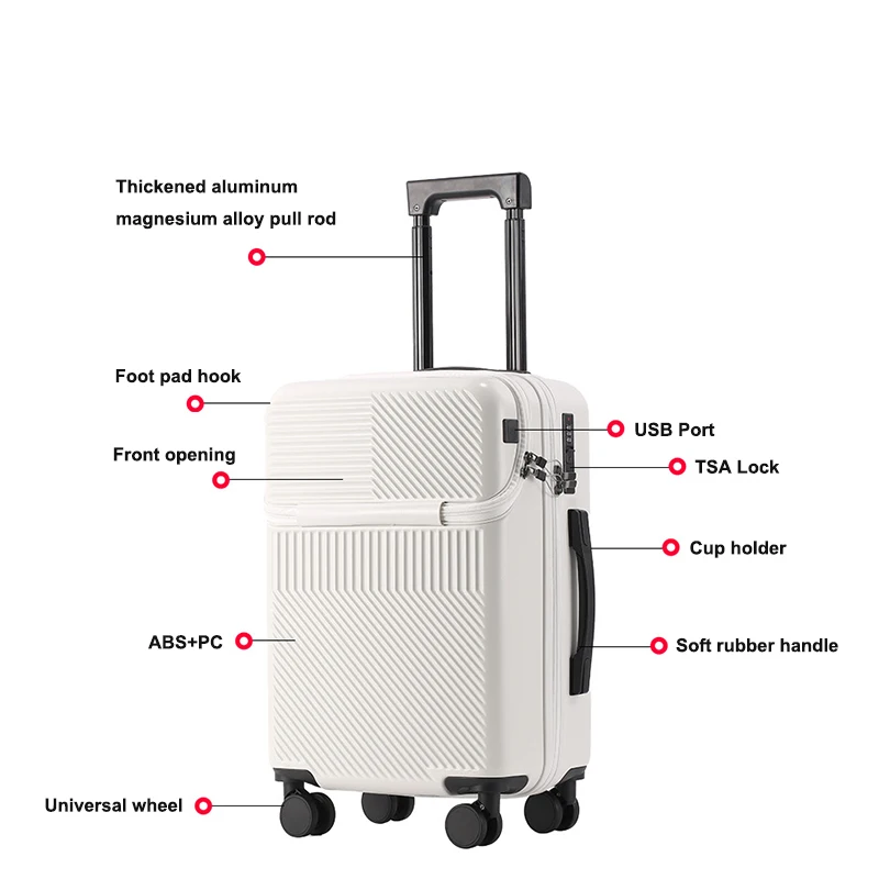 Durable Men's Luggage Set Open Front Suitcase With TSA Lock Usb Sliding Rotating Wheel 20 22 24 26 Inch Anti-Scratch Case