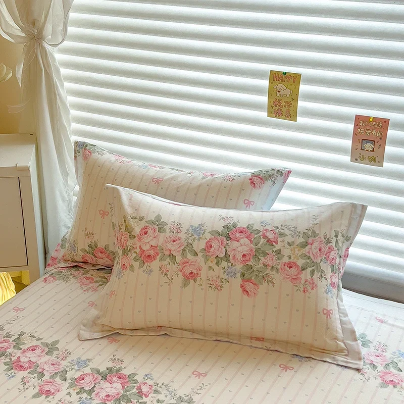 Elegant Floral Cotton Duvet Cover Set Watercolor Flowers Striped Pattern Comforter Covers 3 Pieces Soft Breathable Bedding Sets