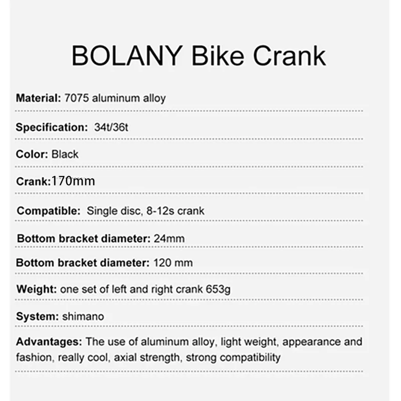 BOLANY Bicycle Crankset Chainwheel  96BCD Aluminum Alloy With Bottom 170mm MTB Crank Black 34T 36T CNC Bike Parts Accessories