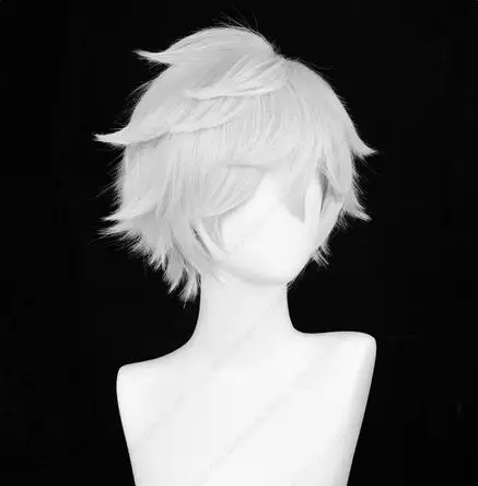 Peluca de Cosplay de Anime Gabimaru Jigokuraku, pelo corto blanco y plateado de 30cm, pelucas sintéticas resistentes al calor