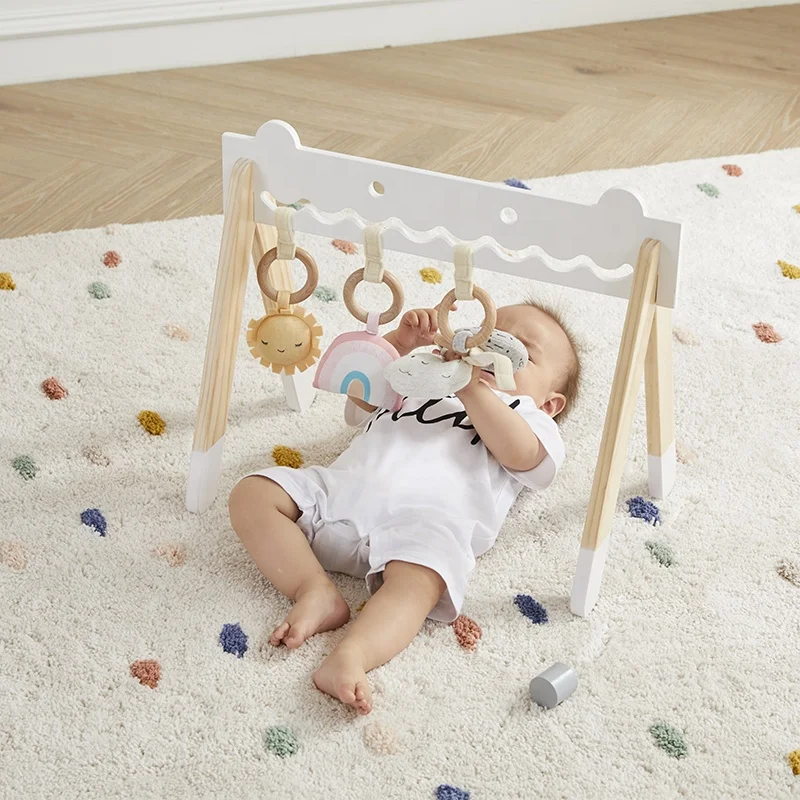 Asweets 2023 Foldable Frame Hanging Bar Infant Babies Hanging Sensory Toys Wooden Baby Gym