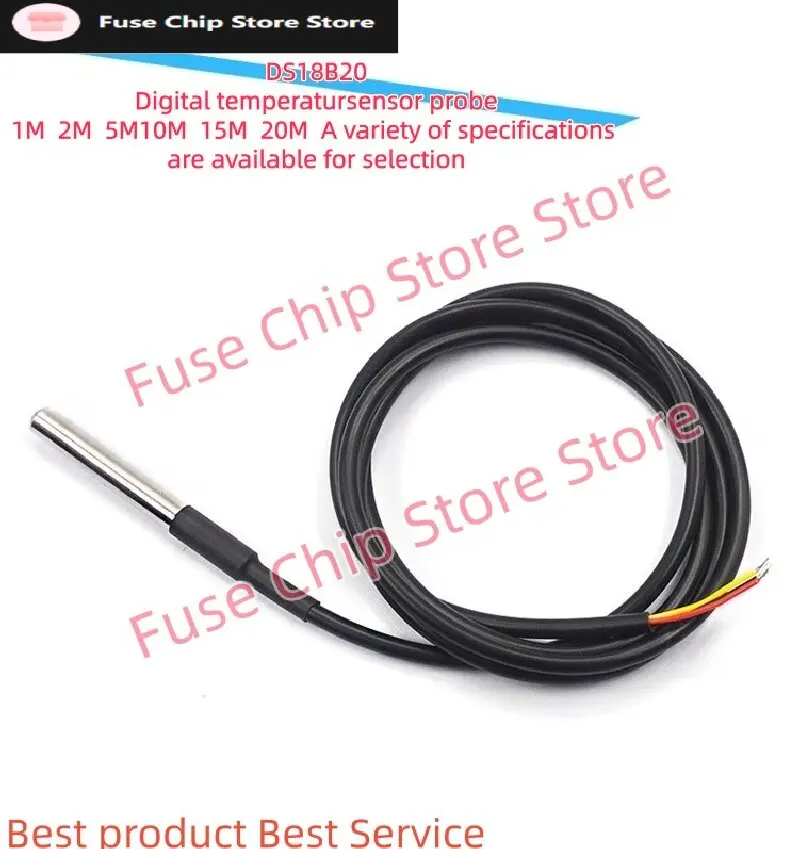 DS18B20  10M 15M 20M digital temperature sensor probe for water temperature. Stainless steel enclosure, waterproof.