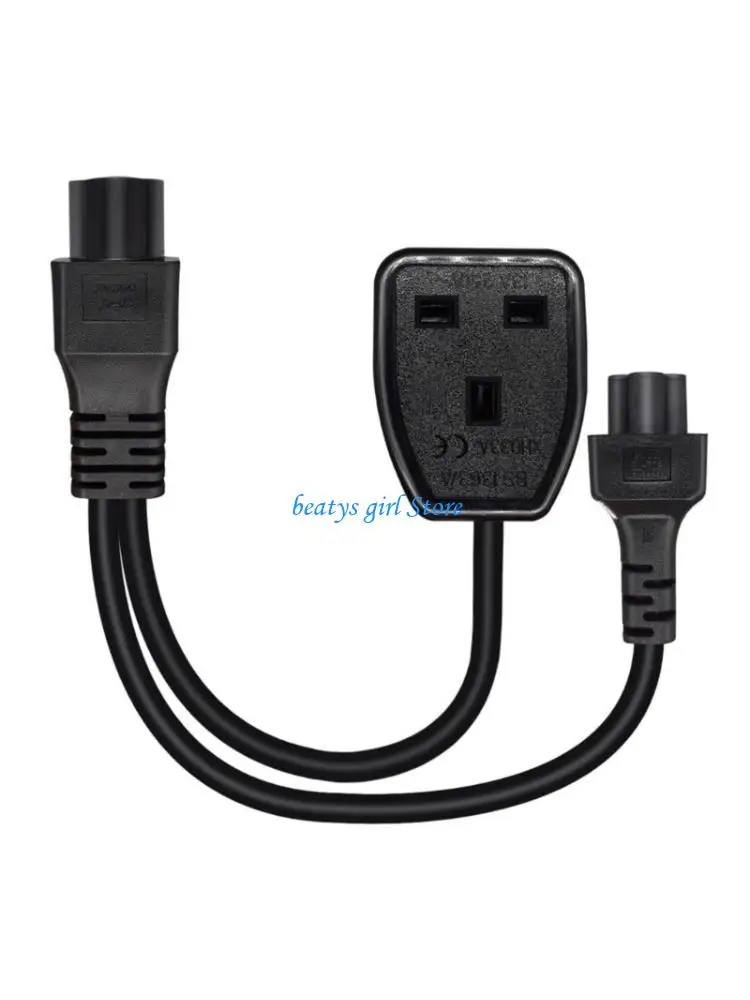C7AB 30cm Length Power Splitter Cord Plug To C5 Socket And UK 3 Pin Extension Wire Line Black For Laptop Charging