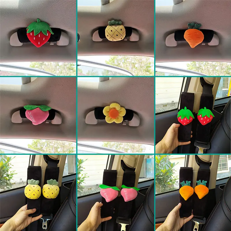 

Car Handle Cover Roof Cover Safety Belt Decoration Cover Cartoon Fruit Handle Decor Cute Women's Auto Interior Refit Accessories