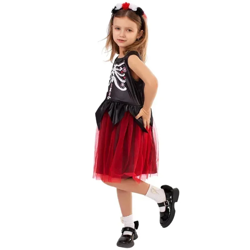 Disfraz de lujo para niños, Día de los muertos, esqueleto, disfraz mexicano para niños y niñas, Halloween, Carnaval, Pascua, Purim, vestido elegante kn.7