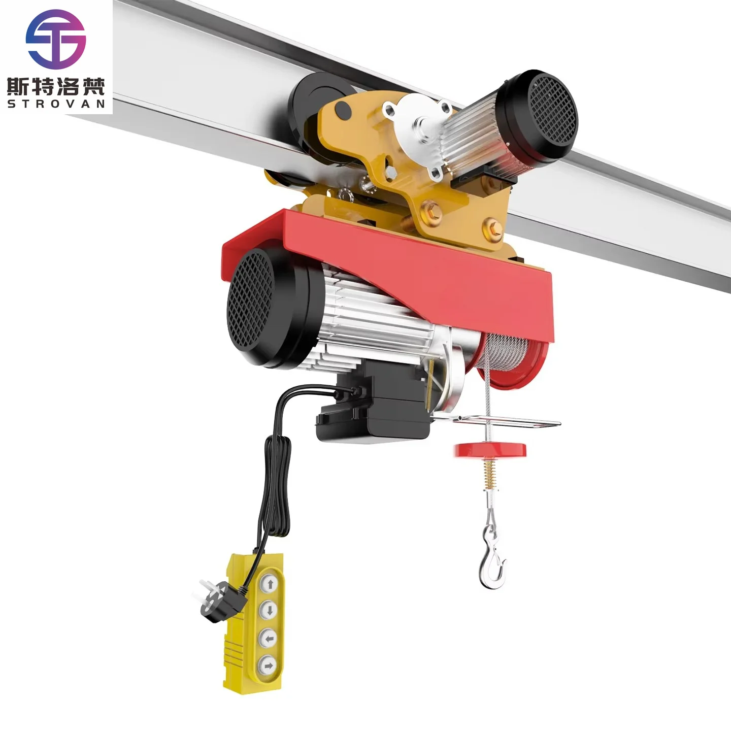 PA800 Integrated Type Low Noise Remote Control Wire Rope Sling Mini Electric Hoist 400kg/800kg Load Capacity for Garage Home DIY