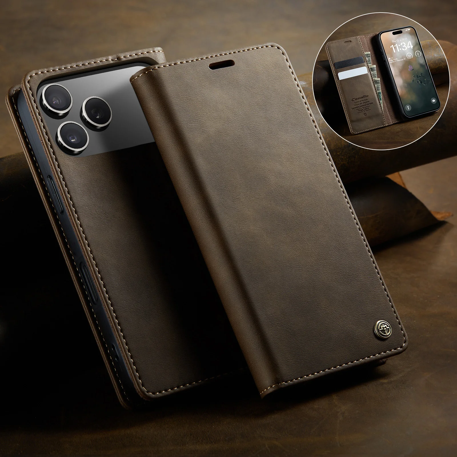 

CaseMe-033 Magnetic Wallet Case For Apple iPhone 17 Pro Max /17 Air/17 Pro , Flip Leather Card Stand Cover Protectives Skins New