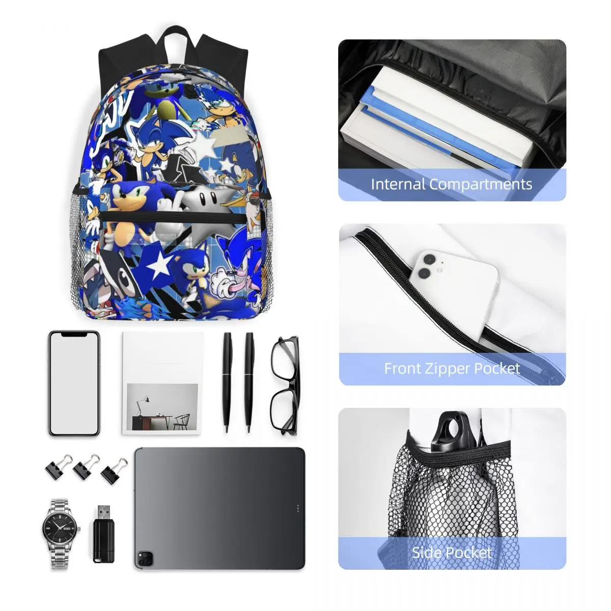 โซนิคเดอะเฮดจ์ฮ็อกกระเป๋าเป้สะพายหลังนักเรียนกระเป๋าเดินทางเดย์แพ็คสำหรับผู้ชายผู้หญิงแฟชั่นกระเป๋าหนังสือกระเป๋าสะพาย