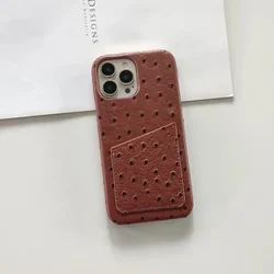For iPhone 16 Personality Luxury Ostrich Pattern Phone Case 15promax Coin Card Bag 14Pro Heat Dissipation 13 Protection Cover 12