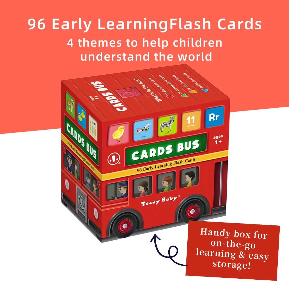 1 Box of 96 Cognitive Enhancement Cards for Kids 0-2 Years Car Designs Letters Numbers Words Learning Cards Preschool Gift Set