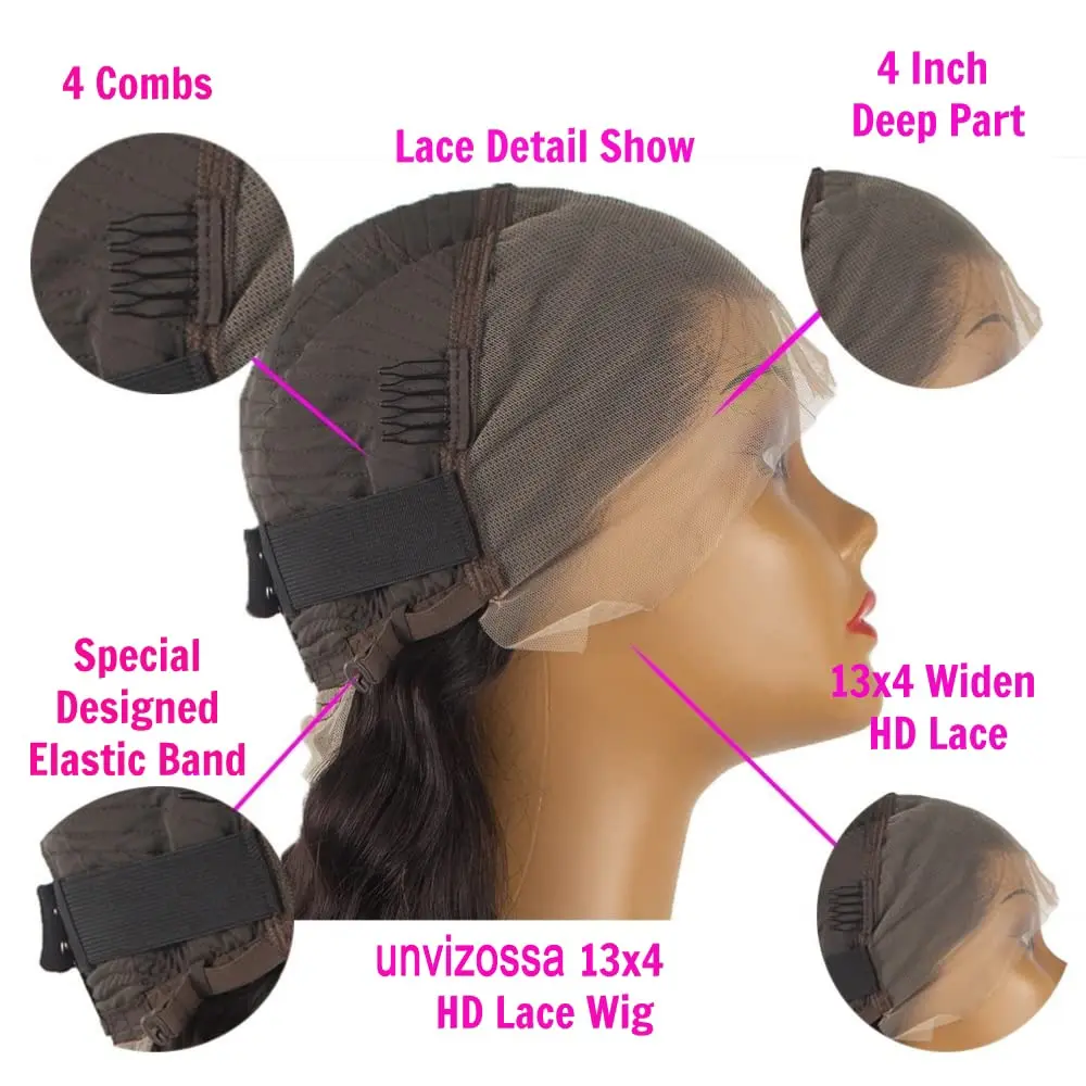 Wig Rambut Asli 200% Density 42 Inch Straight Lace Front 13x4 HD Lace Front Untuk Wanita Pre Plucked Dengan Baby Hair