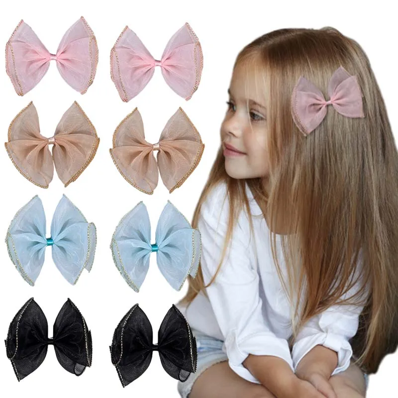 

ncmama 2Pcs Sweet Girls Chiffon Hair Bow Clips Fashion Korea Hair Accessories Kids Bowknote Headwear Glitter Barrettes Hairgrips