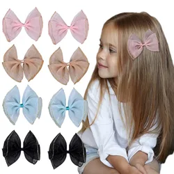 ncmama 2Pcs Sweet Girls Chiffon Hair Bow Clips Fashion Korea Hair Accessories Kids Bowknote Headwear Glitter Barrettes Hairgrips