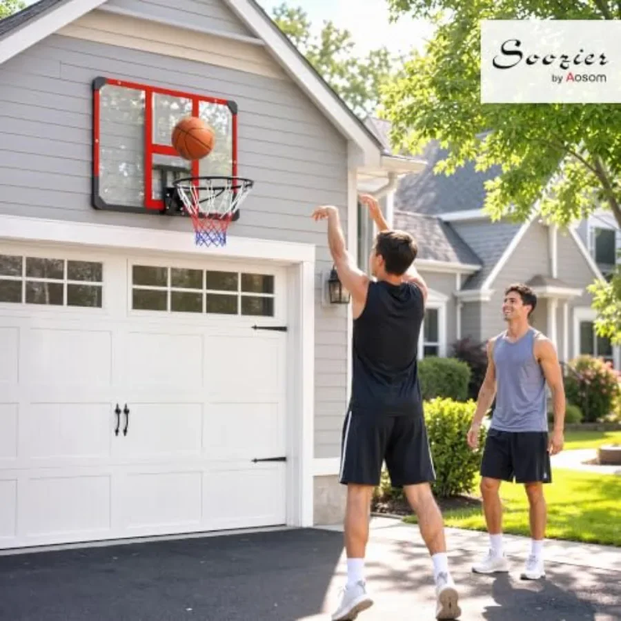 Wall Mounted Basketball Hoop for Indoor/Outdoor Use, Steel Backboard and Rim, Red Color, Adjustable Height and Heavy-Duty Const