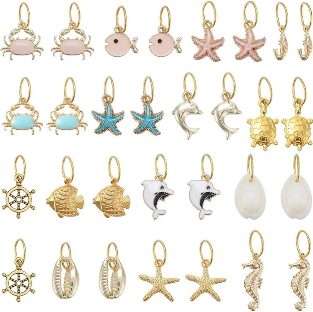 

30 Pcs Ocean Theme Stitch Markers Alloy Enamel Crochet Marker Charms Locking Stitch Ocean Hair Rings with Solid Ring kits