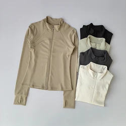 Veste de sport à manches longues pour femme, haut de gamme, col montant, yoga, course à pied, entraînement, fitness, coupe-vent