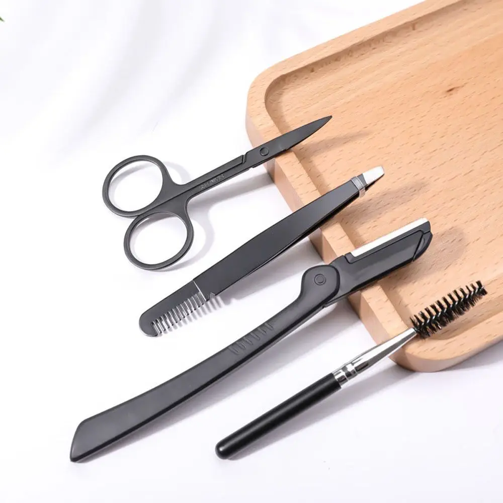 4 Pz/set Professionale Con Spazzola Pettine di Rimozione Dei Capelli Shaper Sopracciglio Trimmer Kit Sopracciglio Pinzette Strumento di Trucco Rasoio