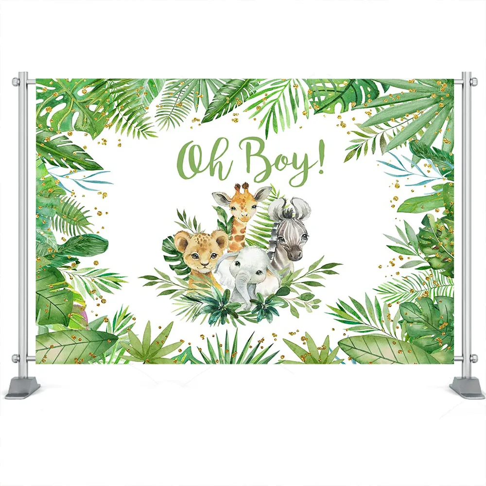 Mocsicka-Fondo para fiesta de bienvenida de bebé para niño, Fondo de fiesta de animales del bosque de la jungla, elefante, leopardo, jirafa, accesorios de pancarta