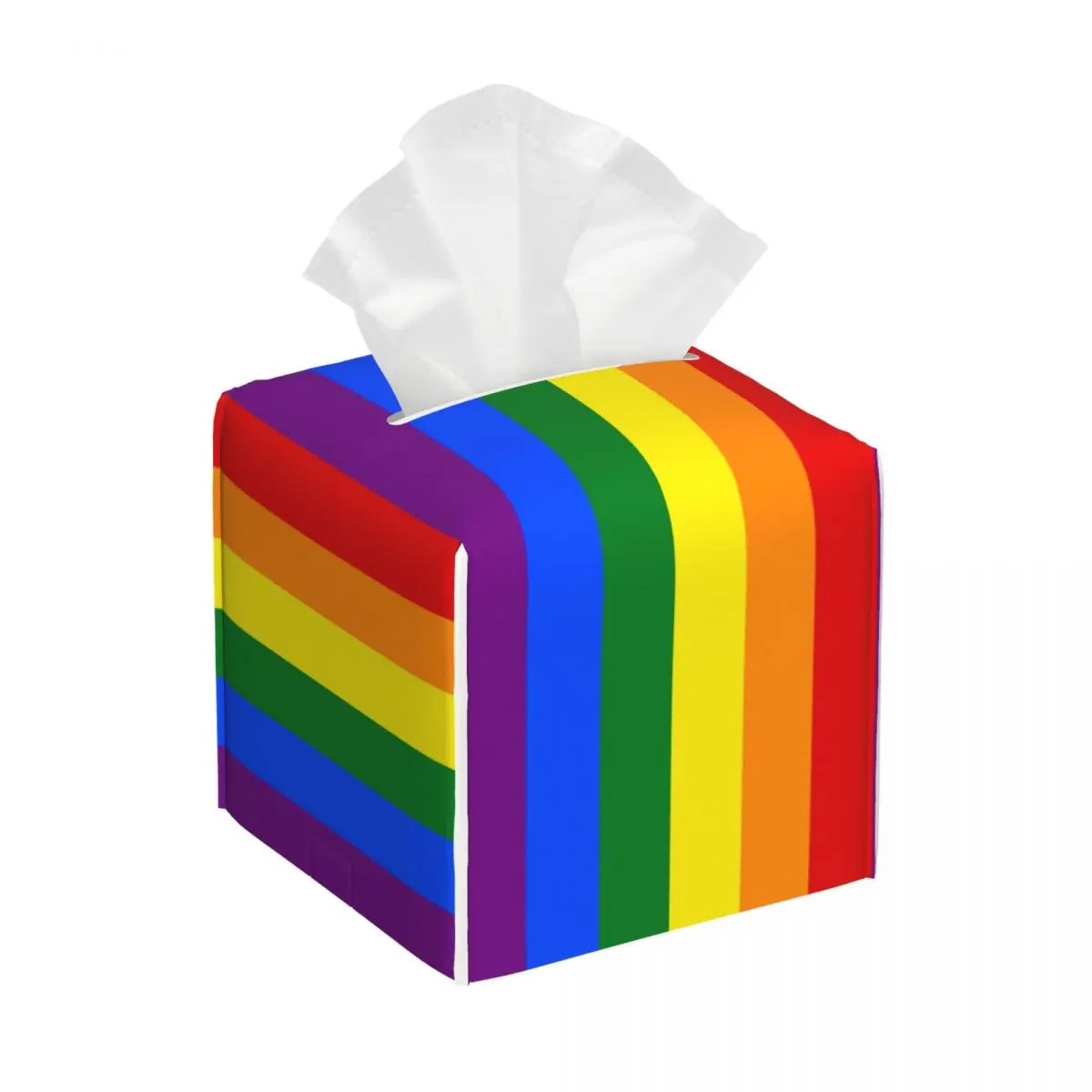 Custom Gay Pride LGBT Rainbow Flag Tissue Box Cover Square PU Leather LGBTQ Lesbian Facial Tissue Box Holder for Bathroom Home