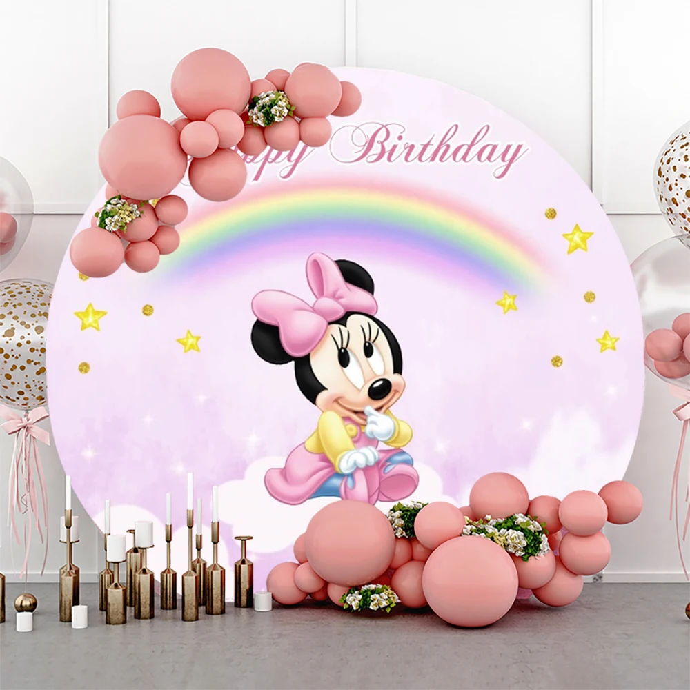 Baby Minnie Mouse Birthday Decorations Round Photo Backdrop Backgrounds For Photographs Baby Shower Girl Party Props Shooting