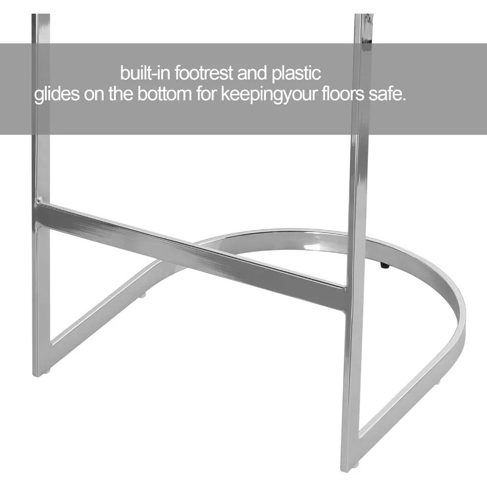 カウンター高さ26インチのバースツール2脚セット、背もたれとC型メタルフレーム付きモダンベルベットバースツール、布張りバーチェアカウンター