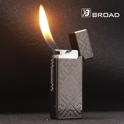 BROAD Flint Gas Lighter Butane Side Slip Grinding Wheel Lighters Cigarettes Accessories Cigar Smoking Lighters Gadgets for Men