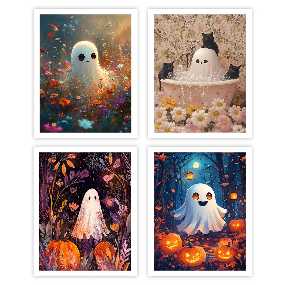 

GATYZTORY Paint By Number Adult Kit Cute Ghost Halloween Gift Handmade Oil Painting Set Picture Drawing Acrylic Home Decoration