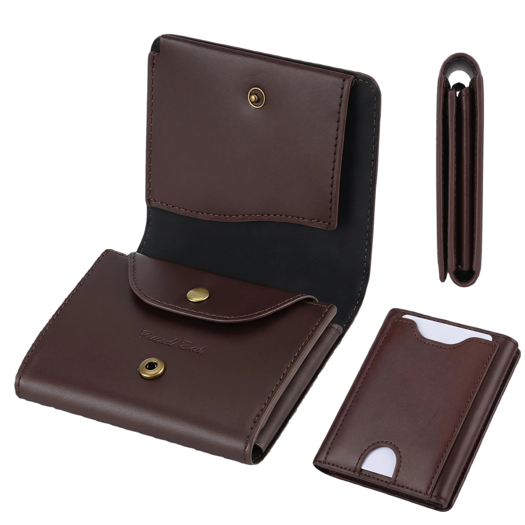 Pomelo Best RFID Blocking Vintage Genuine Fine Grain Leather Men Bifold Wallet Press Stud Coin Pocket Multi Card Gift for Men