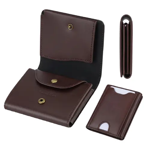 Carteira Masculina Bifold Vintage de Couro Genuíno de Grão Fino Pomelo com Bloqueio RFID, Bolso para Moedas com Botão de Pressão e Múltiplos Cartões – Presente Ideal para Homens