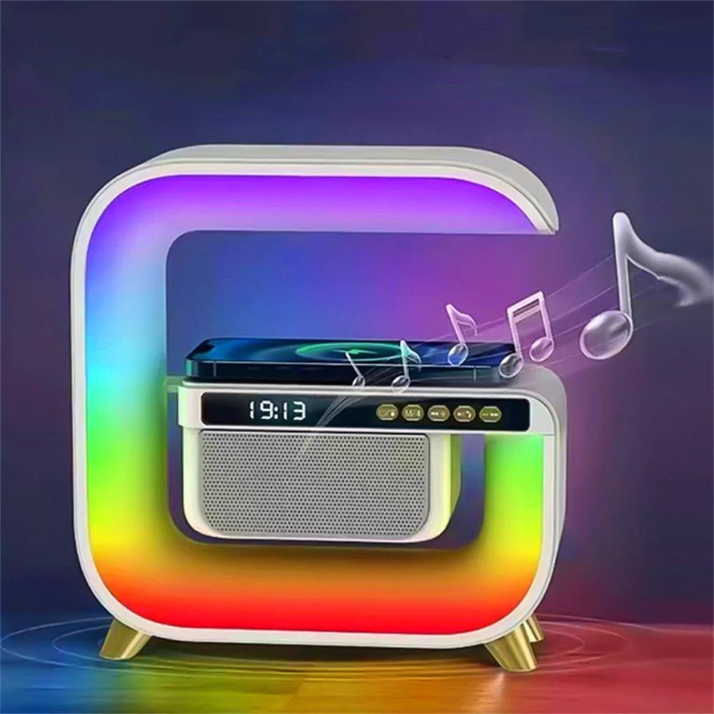 Multifunctional Bluetooth Speaker Alarm Clock Wireless Mobile Phone 15W Colorful Wireless Charging Subwoofer RGB Table Light