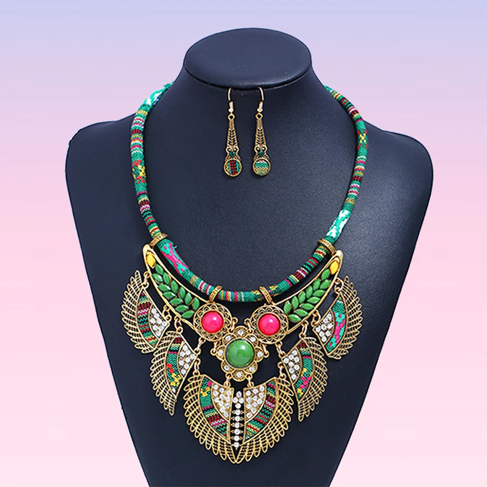 

Ethnic Style Necklace Earring Set Bohemian Green European American Fashion Jewelry for Wedding Birthday Party Gifts