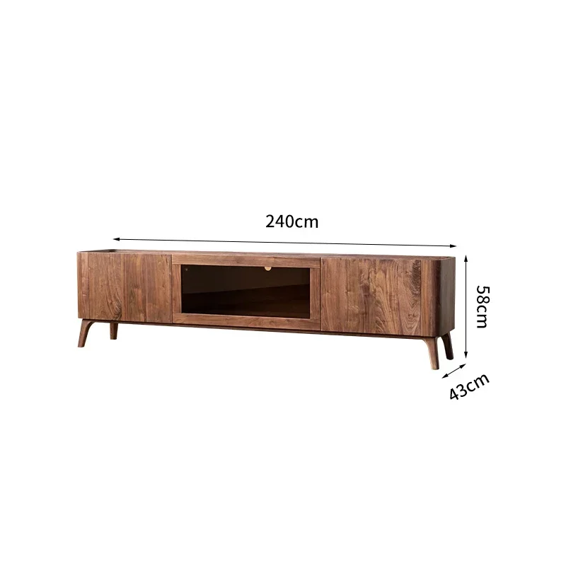 

North America Black Walnut Wooden TV Cabinet Nordic Minimalist Floor Cabinet Living Room Log Storage Film and Television Cabinet