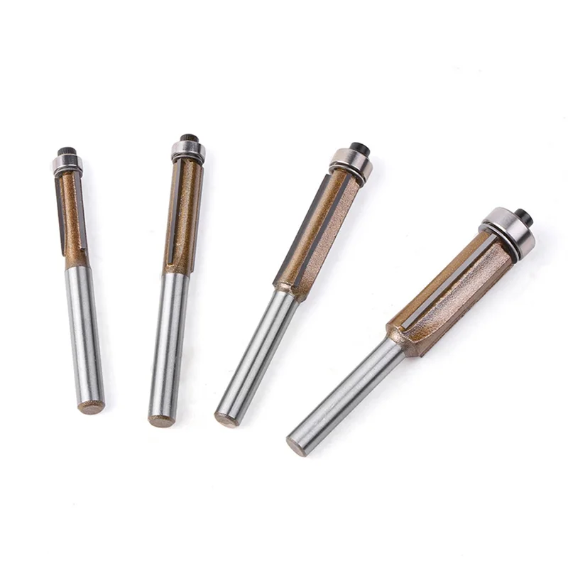 

A39I-4PCS Flush Trim Router Bit 3Flute Pattern Wood Router Bit With Bearing Woodworking Milling Cutter Tool